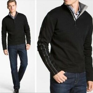 Hugo Boss Mock Neck Snap up Men’s pullover sweater with grey trim. Size XL